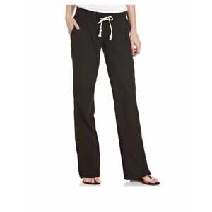 ROXY Oceanside Linen Wide Leg Drawstring Waist Beach Pants Black $44.00 Medium